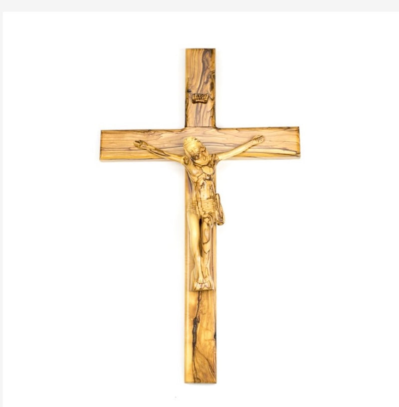 Traditional Olivewood Crucifix – 19.5" Wall Cross from the Holy Land