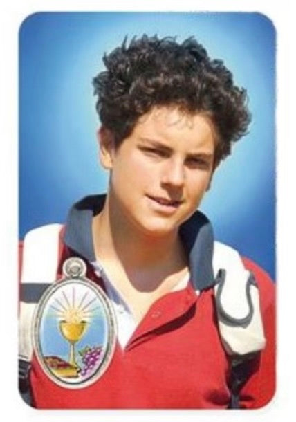 Carlo Acutis Prayer Card with Chalice Medal