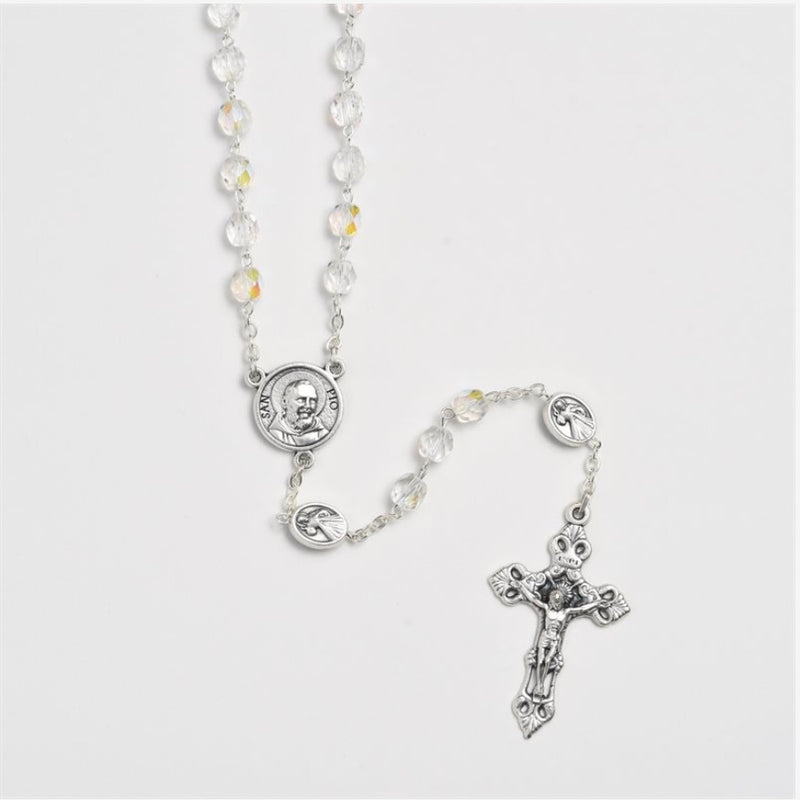 Padre Pio Relic Crystal Bead Rosary