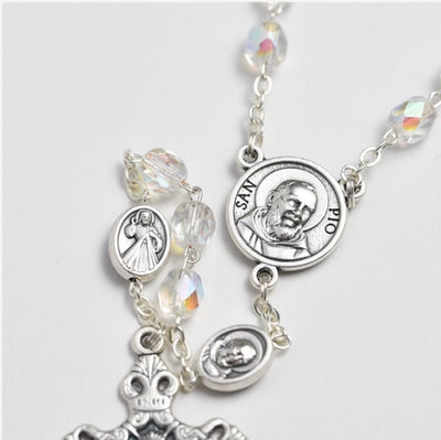 Padre Pio Relic Crystal Bead Rosary