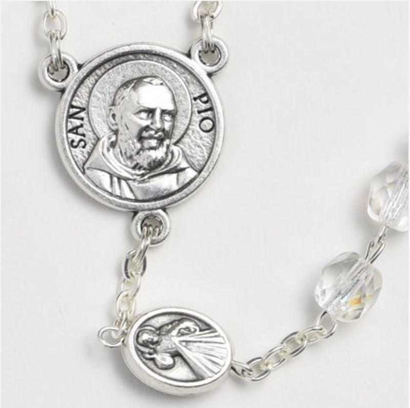 Padre Pio Relic Crystal Bead Rosary
