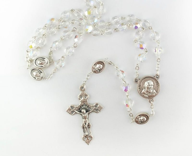 Padre Pio Relic Crystal Bead Rosary