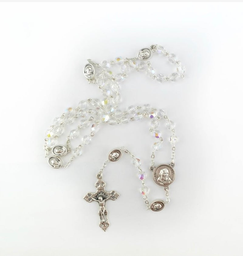 Padre Pio Relic Crystal Bead Rosary