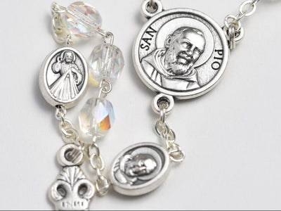 Padre Pio Relic Crystal Bead Rosary