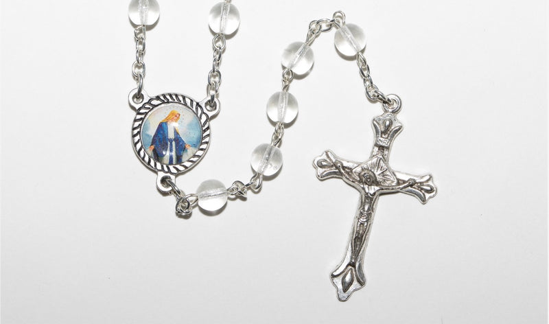 Traditional Our Lady of Grace Rosary with Crystal Clear Beads