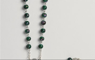 Traditional Miraculous Medal Rosary with Artistic Green Beads