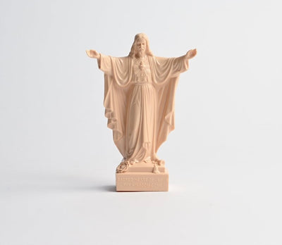 7-inch Sacred Heart of Jesus Plastic Statue with 'Thy Kingdom Come' Message on Box Stand