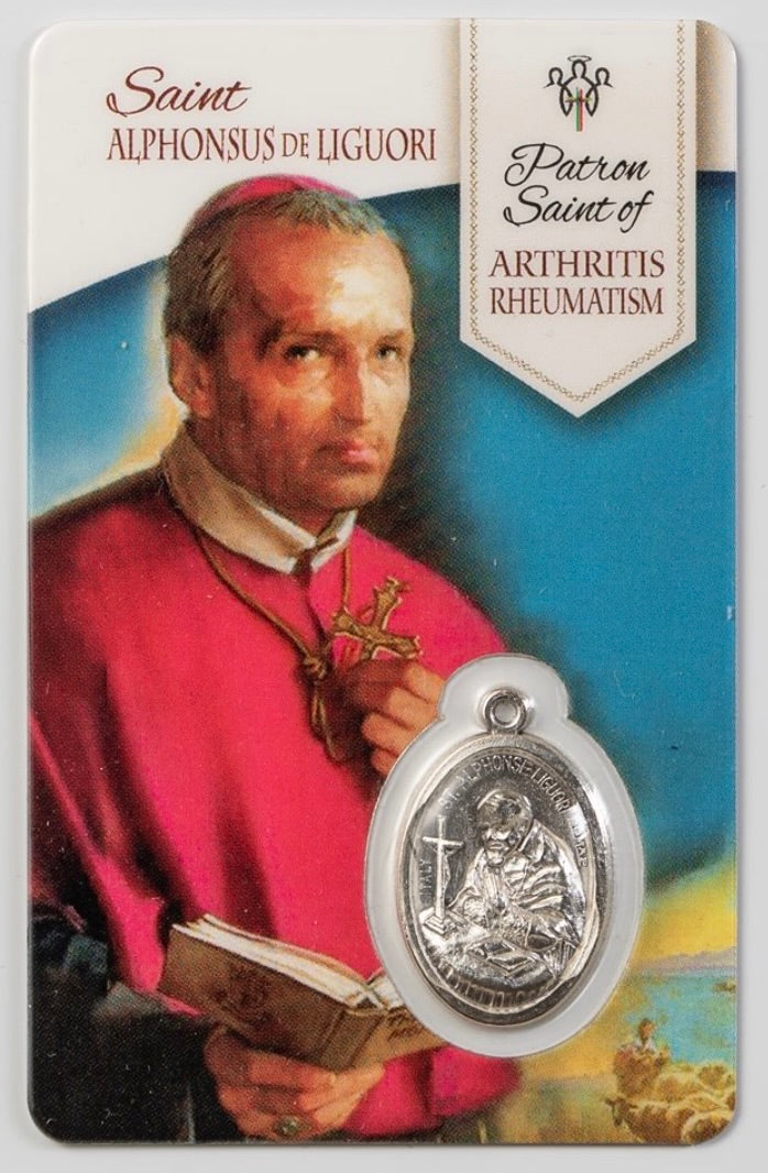 Saint Alphonsus de Liguori Prayer Card with Medal – Patron Saint of Arthritis and Rheumatism