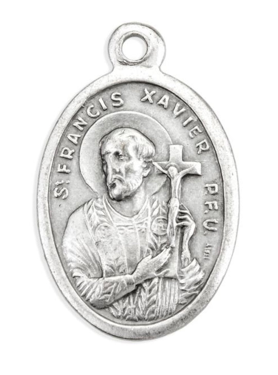 1" Oval Antiqued Silver Oxidized St. Francis Xavier and St. Frances Mother Cabrini Medal