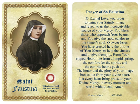 St. Faustina Relic Prayer Card – Apostle of Divine Mercy