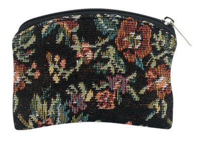 Black Brocade Rosary Case with Flower Pattern