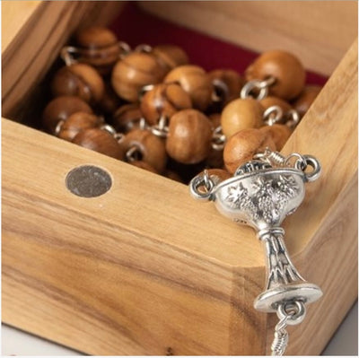 Communion Chalice Rosary Box with Rosary Made of Olivewood