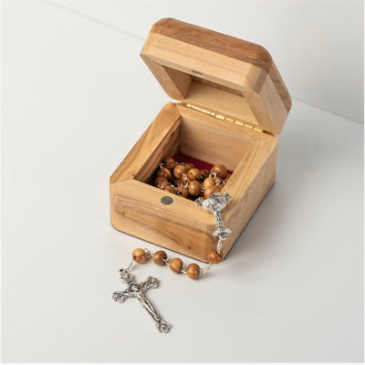 Communion Chalice Rosary Box with Rosary Made of Olivewood