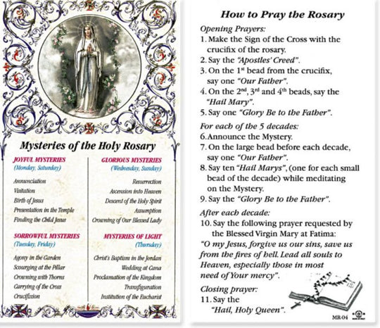Mysteries of the Rosary Instruction Card