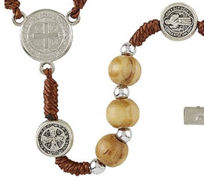 Olive Wood Finish St. Benedict Cord Rosary – Gethsemane Collection