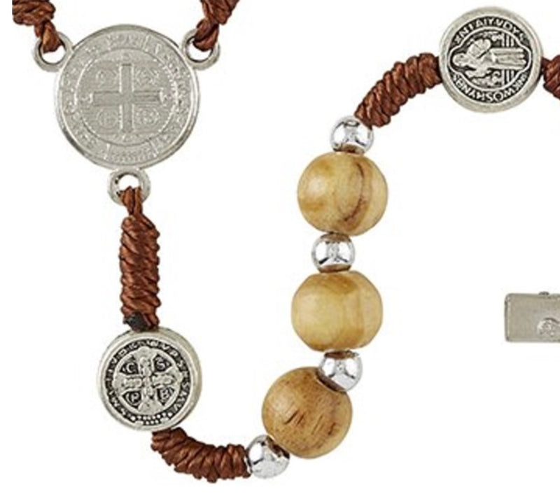 Olive Wood Finish St. Benedict Cord Rosary – Gethsemane Collection