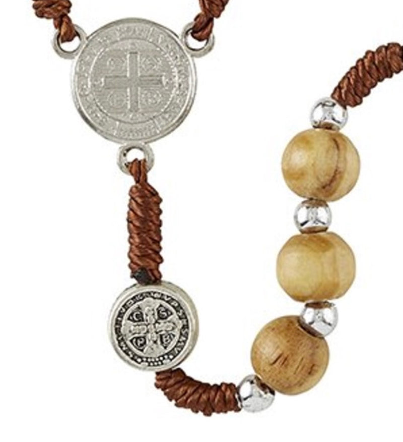 Olive Wood Finish St. Benedict Cord Rosary – Gethsemane Collection