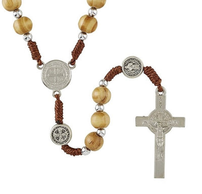 Olive Wood Finish St. Benedict Cord Rosary – Gethsemane Collection