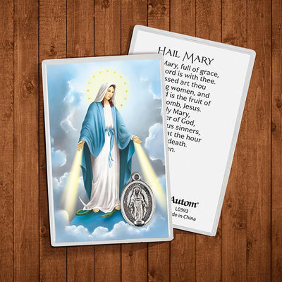 Our Lady of Grace Holy Prayer Card with Medal