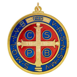 1-3/4" St. Benedict Enameled Gold Medal – Vibrant Red &amp; Blue Design