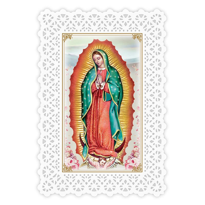 Our Lady of Guadalupe Laminated Lace Holy Card - $4.00 each or $80.00 for a Pack of 25