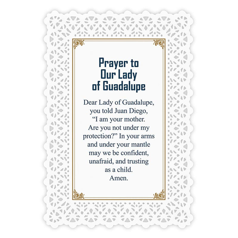 Our Lady of Guadalupe Laminated Lace Holy Card - $4.00 each or $80.00 for a Pack of 25