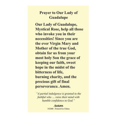 Laminated Our Lady of Guadalupe Holy Prayer Card