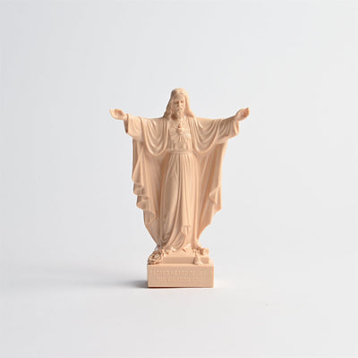 7-inch Sacred Heart of Jesus Plastic Statue with 'Thy Kingdom Come' Message on Box Stand