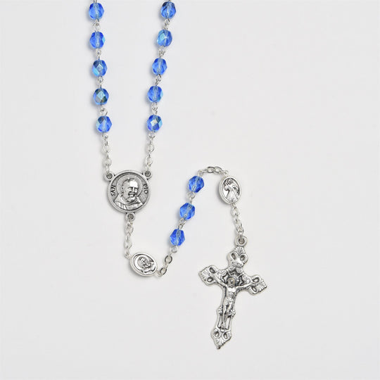 Padre Pio Relic Rosary with Blue Crystal Beads