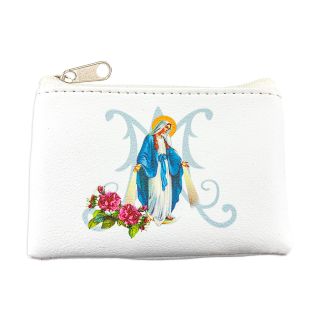 Our Lady of Grace White Leatherette Rosary Pouch