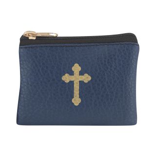 Dark Navy Blue Calf-Grained Leatherette Rosary Pouch