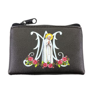 Our Lady of Fatima Black Leatherette Rosary Pouch