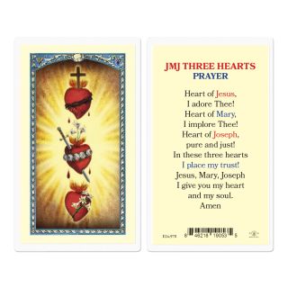 Jesus, Mary, Joseph (JMJ) Three Hearts Prayer Holy Card