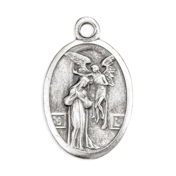 1" Oval Oxidized Our Lady of the Annunciation Pray for Us Medal