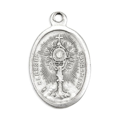 1" Oval Oxidized Blessed Sacrament Saint Charles Borromeo Medal