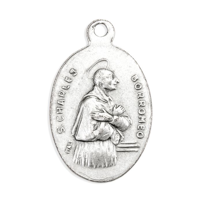 1" Oval Oxidized Blessed Sacrament Saint Charles Borromeo Medal