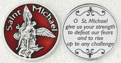 St. Michael with Red Enamel Religious Pocket Coin