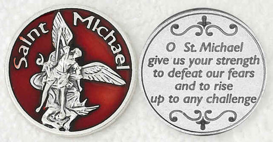 St. Michael Red Enameled Pocket Coin