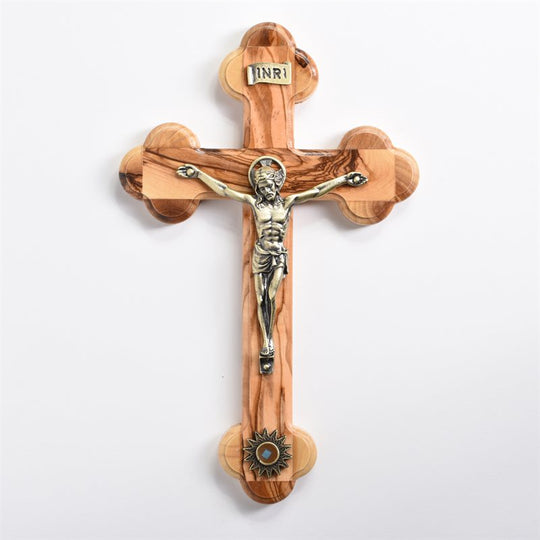 Olivewood Crucifix with Jesus Relic from the Holy Land - 8 inches