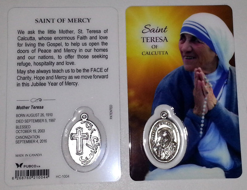St. Mother Teresa of Calcutta Prayer Card with Medal