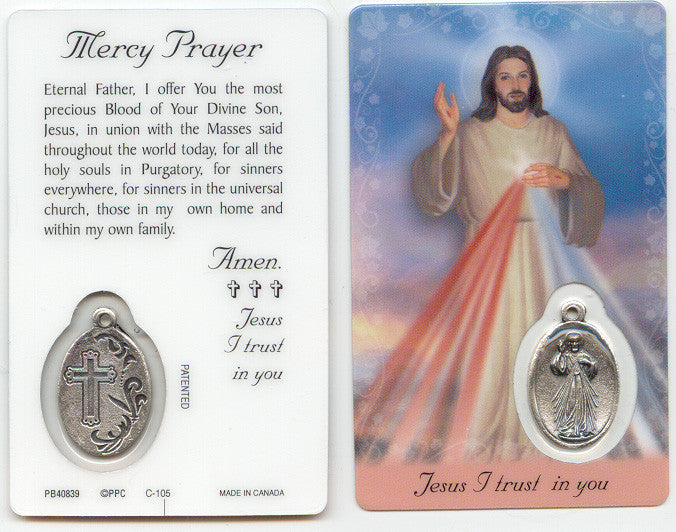 Divine Mercy Prayer Card with Medal
