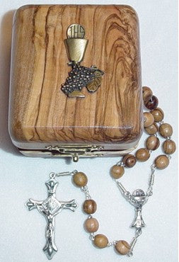 Communion Chalice Rosary Box with Rosary Made of Olivewood