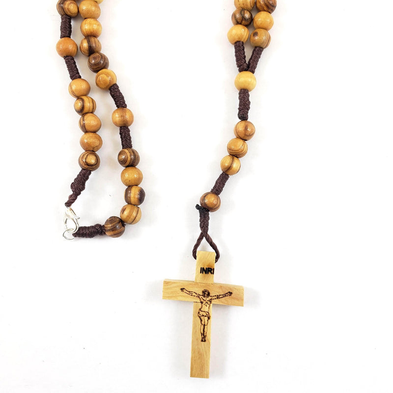 Rosary Pendant made of Olive Wood from the Holy Land with rugged Corded String