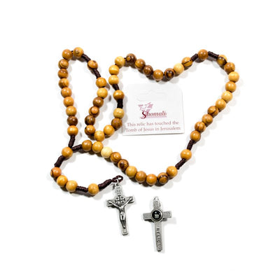 Bethlehem Olive Wood Corded Rosary - 3rd class Relic, touched to the tomb of Jesus
