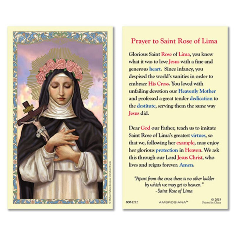 Saint Rose Of Lima Laminated Holy Card