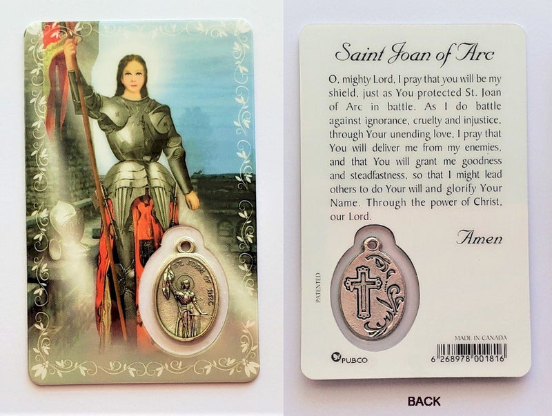 St. Joan of Arc Prayer Card with Medal