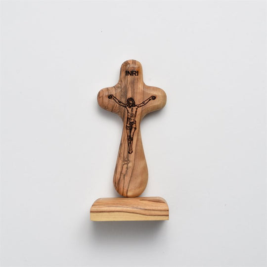 Olive Wood Laser Comfort Cross with Magnetic Base