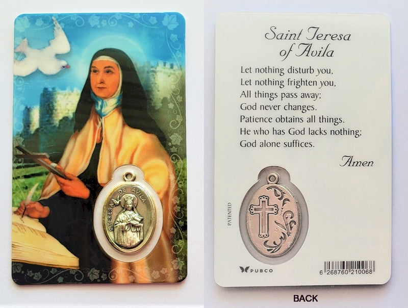 St. Teresa of Avila Prayer Card with Medal