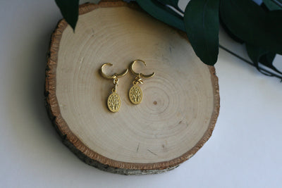 16K Gold Plated Huggie Hoop Small Miraculous Medal Earrings