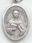 1" Oval Antiqued Silver Oxidized Saint Thomas Aquinas Medal